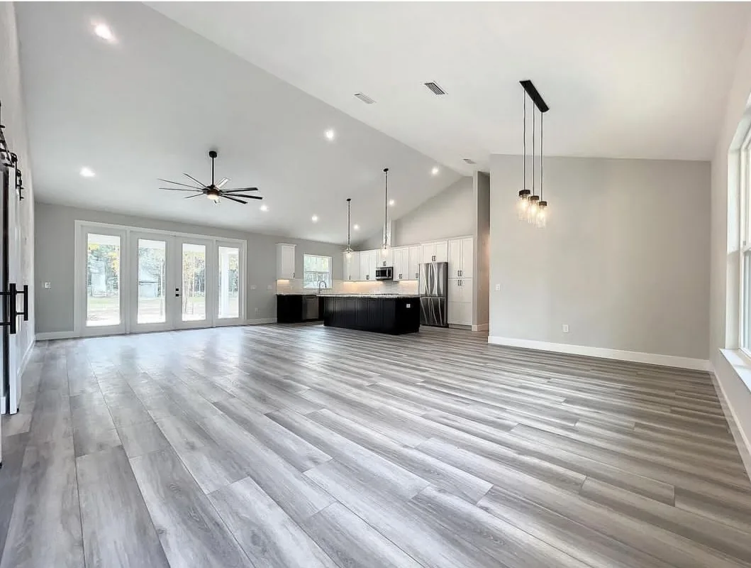 Ceiling fan installed in a vaulted great room