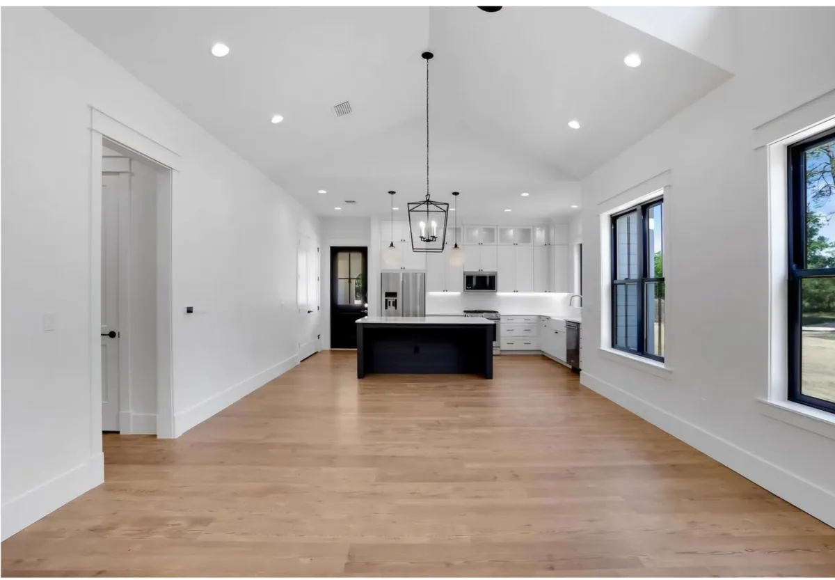 New-construction open-concept kitchen lighting